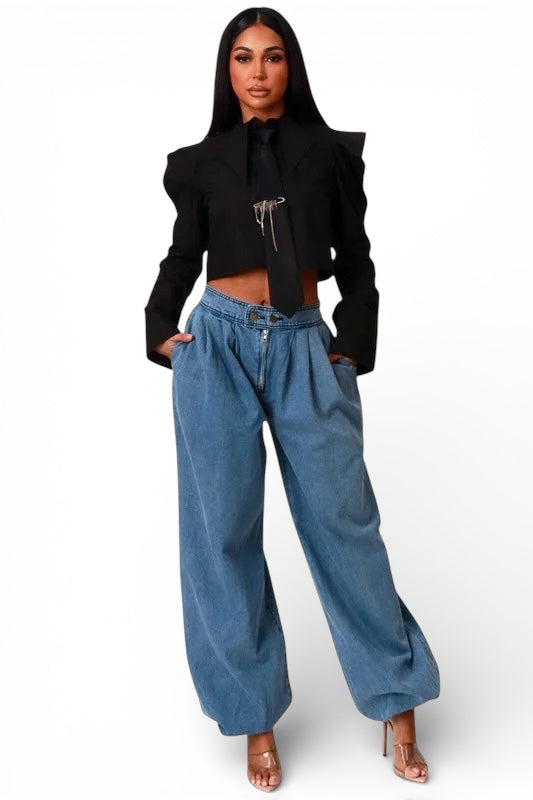 Poplin Crop Shirt Top With Black Tie The House of Stylez