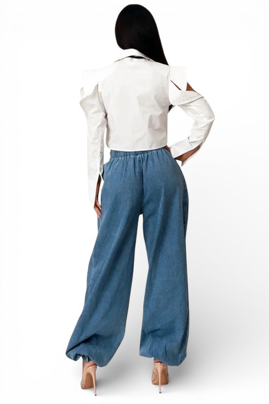Poplin Crop Shirt Top With Black Tie The House of Stylez