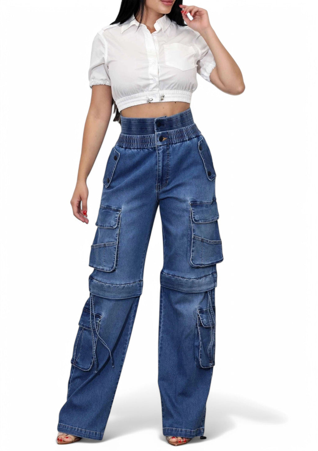 Convertible Baggy Cargo Jeans with Double Waist Band The House of Stylez
