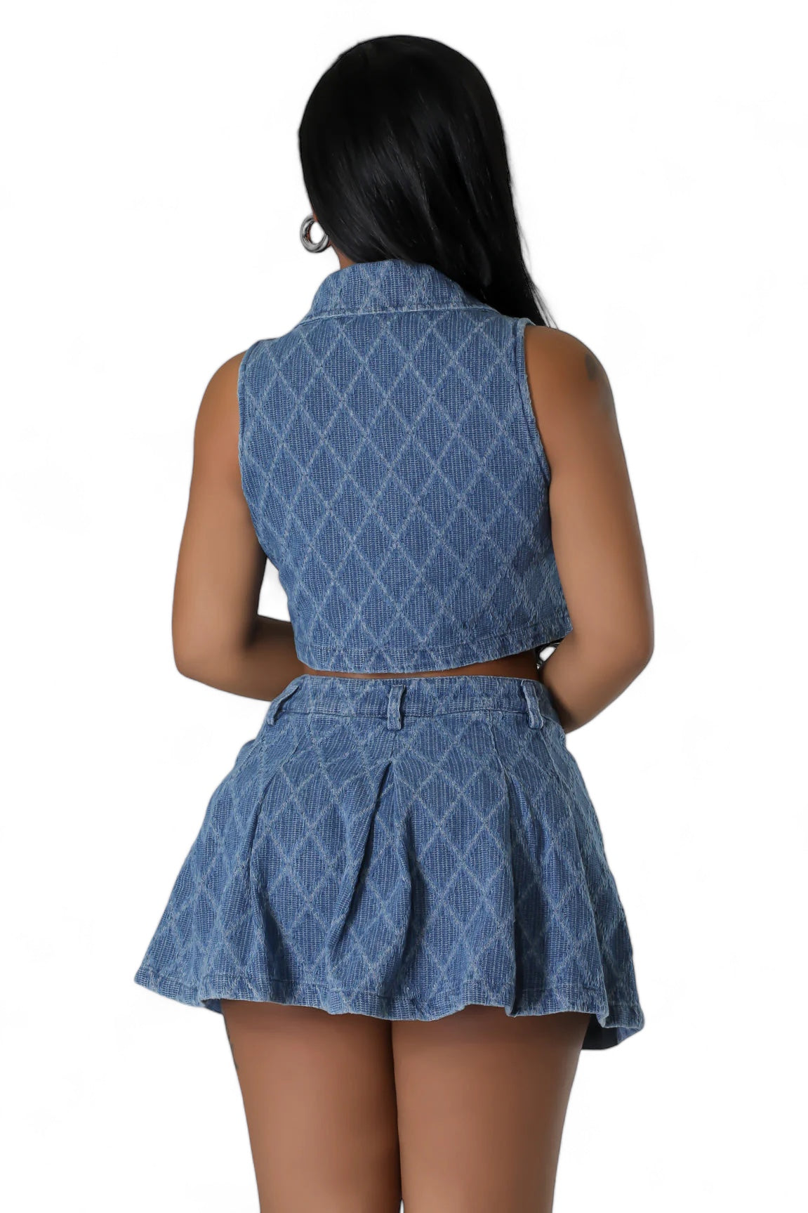 Two Piece Jacquard Denim Crop Top & Mini Skirt Set The House of Stylez