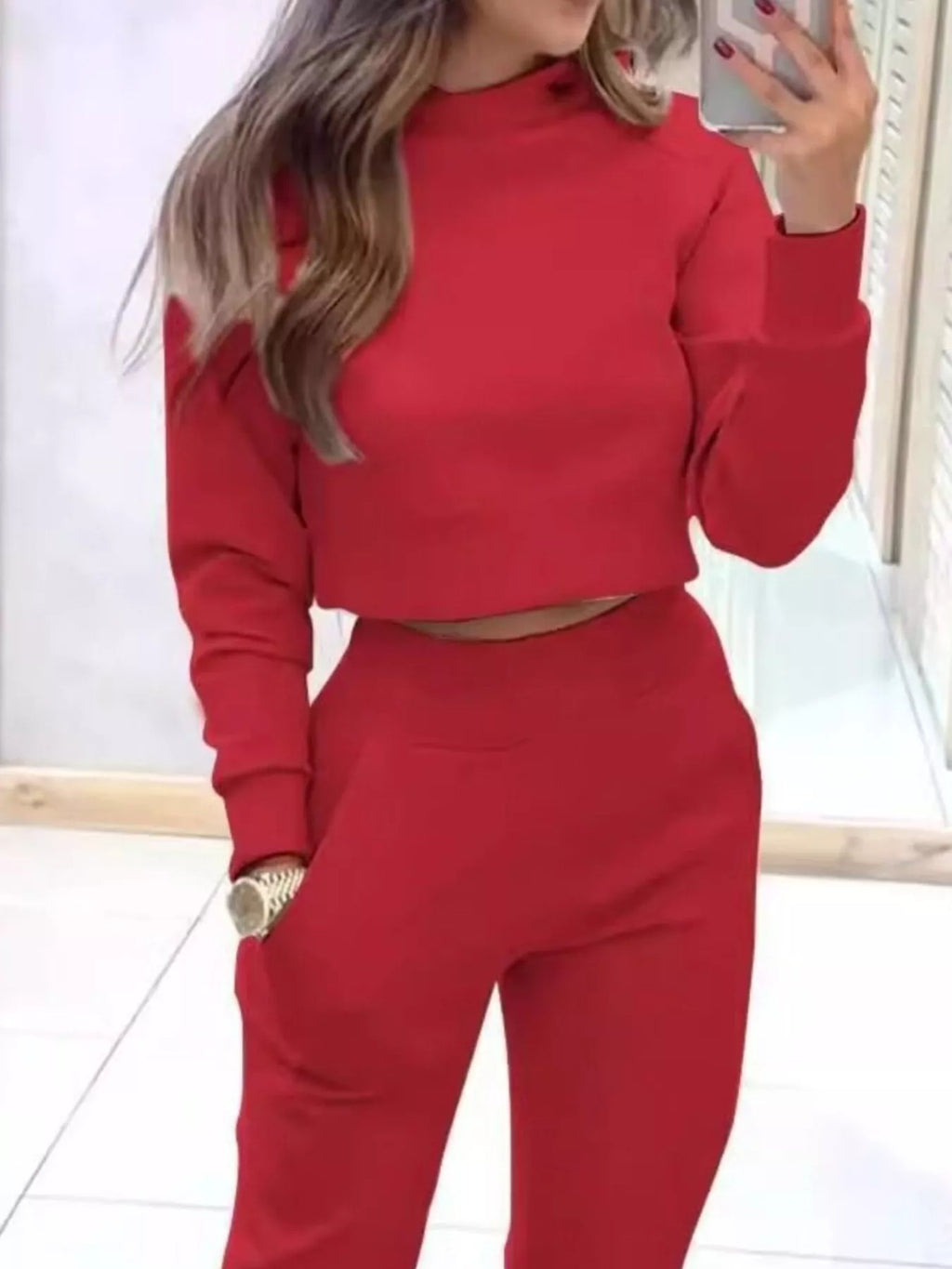 Casual Chic Cropped Sweatshirt and Jogger Set Simply Love