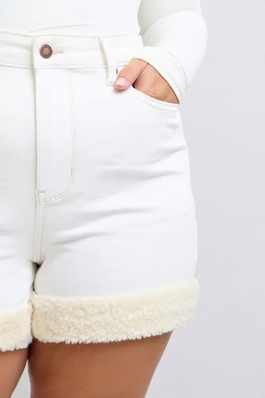 Judy Blue Full Size High Waist Shearling Cuff Denim Shorts Plus Size Selvanelle