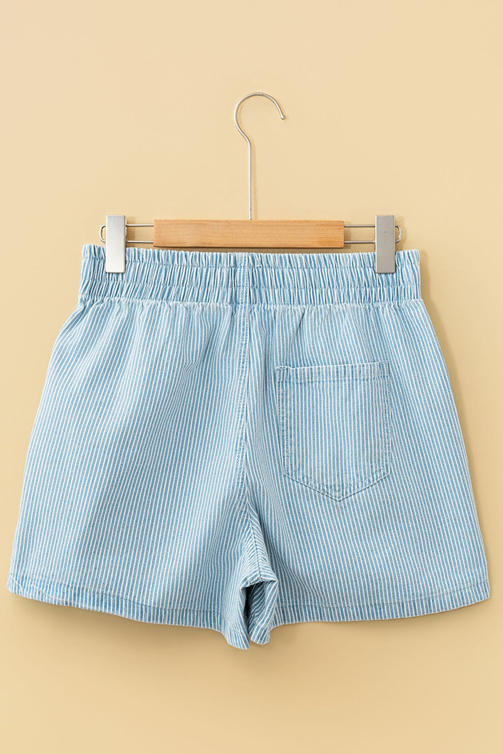 Sky Blue Stripe Plus Size Contrast Drawstring Elastic Waist Denim Shorts I am a Fashion Junky