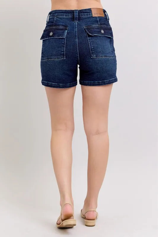 Judy Blue Full Size High Waist Back Flap Pocket Denim Shorts Plus Size Coco’s Tee Boutique