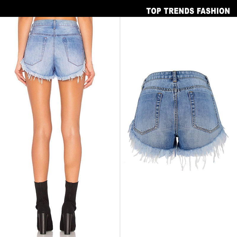 Women's Ripped Denim Summer Jean Shorts High Rise Hem Jeans Shorts SHOMICOBOUTIQUE