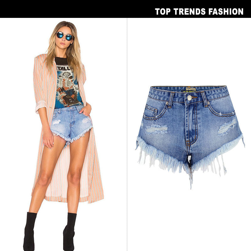 Women's Ripped Denim Summer Jean Shorts High Rise Hem Jeans Shorts SHOMICOBOUTIQUE