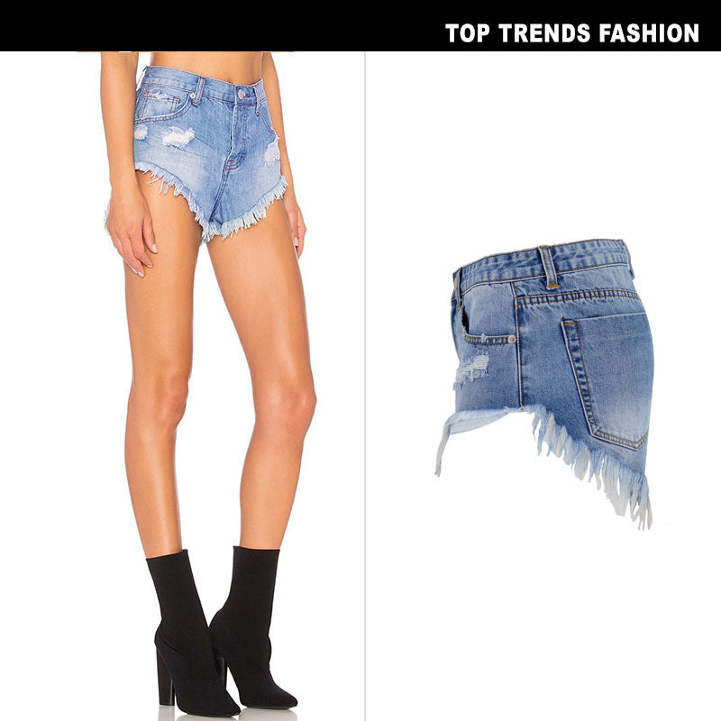 Women's Ripped Denim Summer Jean Shorts High Rise Hem Jeans Shorts SHOMICOBOUTIQUE