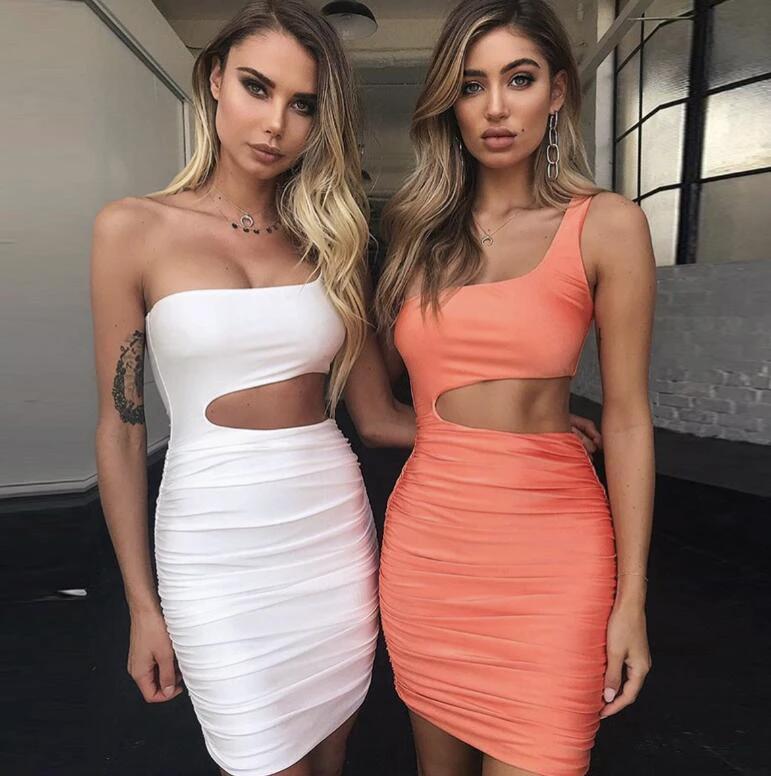 Slim One-shoulder Short Dress Sexy Fashion Hollow Mini Dresses For Women MANDOTOS