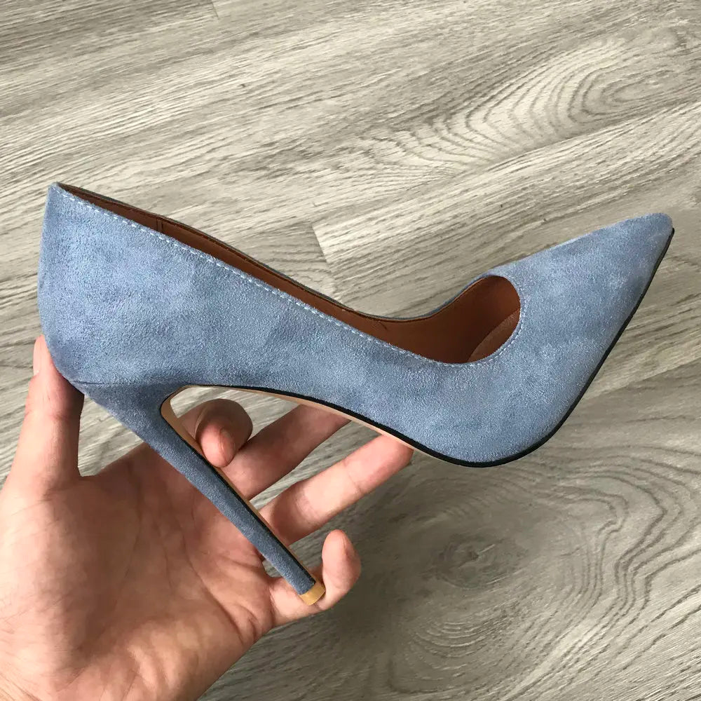 High Heel 12cm Blue Black Suede Women Pumps Super High Heels Sexy Pointed Toe Yellow Pink Satin Heels Womans Shoes 2025 SHOMICOBOUTIQUE