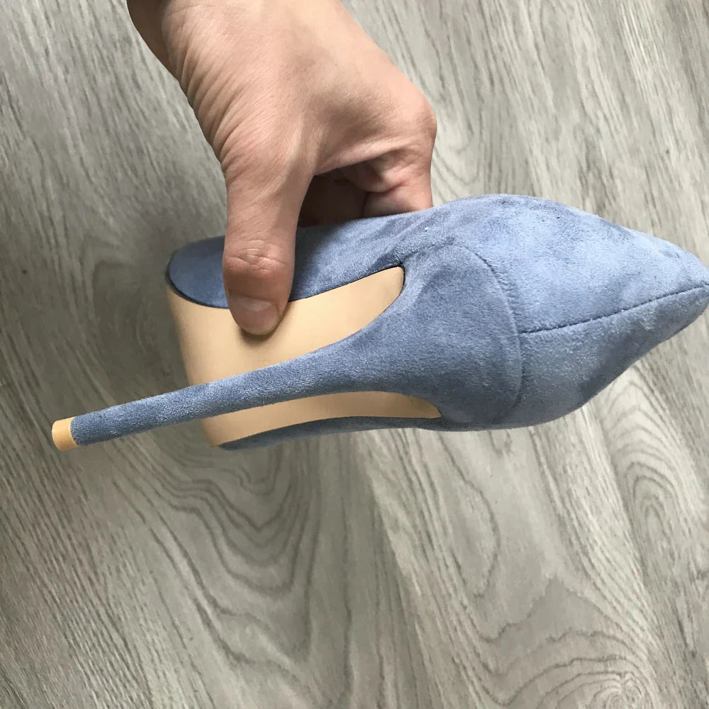 High Heel 12cm Blue Black Suede Women Pumps Super High Heels Sexy Pointed Toe Yellow Pink Satin Heels Womans Shoes 2025 SHOMICOBOUTIQUE