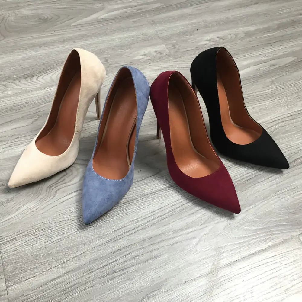 High Heel 12cm Blue Black Suede Women Pumps Super High Heels Sexy Pointed Toe Yellow Pink Satin Heels Womans Shoes 2025 SHOMICOBOUTIQUE