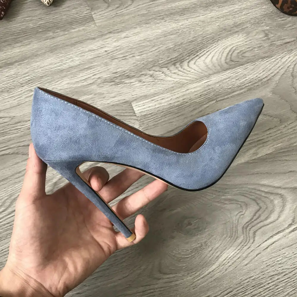 High Heel 12cm Blue Black Suede Women Pumps Super High Heels Sexy Pointed Toe Yellow Pink Satin Heels Womans Shoes 2025 SHOMICOBOUTIQUE