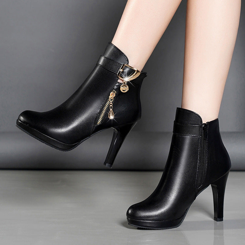Women's Pointed-Toe Stiletto Boots | PU Leather High Heel Ankle Boots Sarah Express
