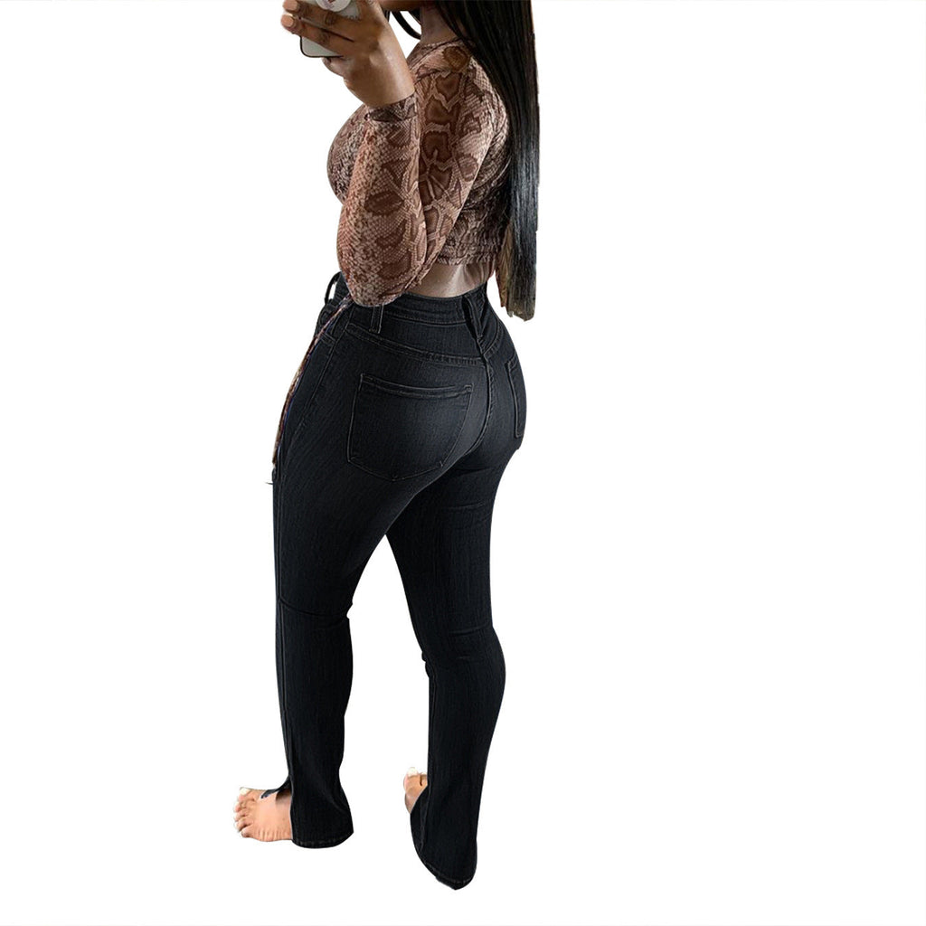 Jeans High-Rise Slim-Fit Split-Leg Pants FLIPSTYLEZLLC