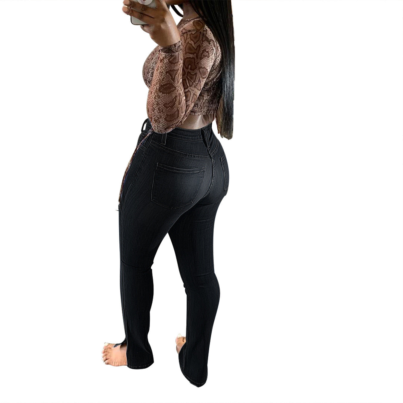 Jeans High-Rise Slim-Fit Split-Leg Pants FLIPSTYLEZLLC