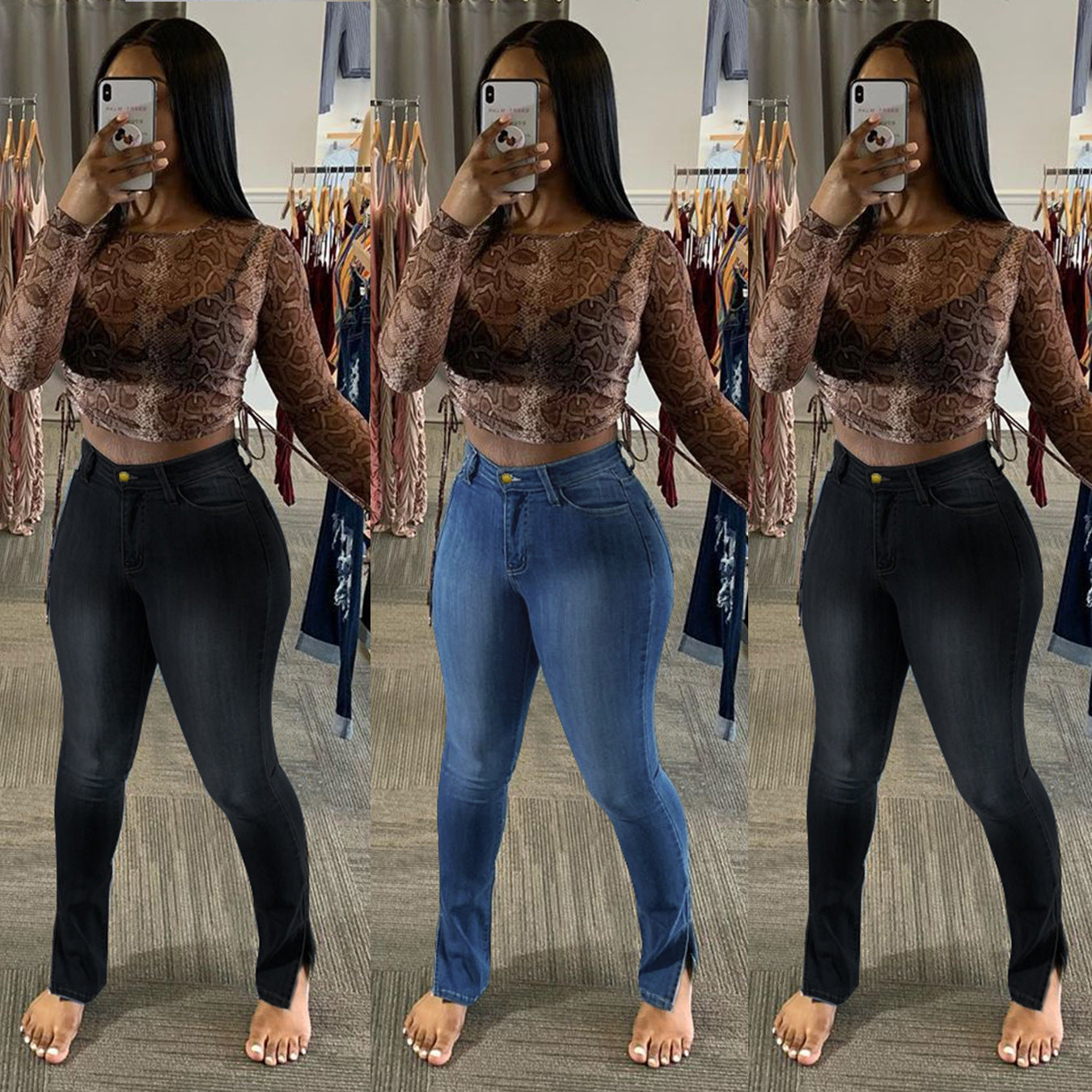 Jeans High-Rise Slim-Fit Split-Leg Pants FLIPSTYLEZLLC