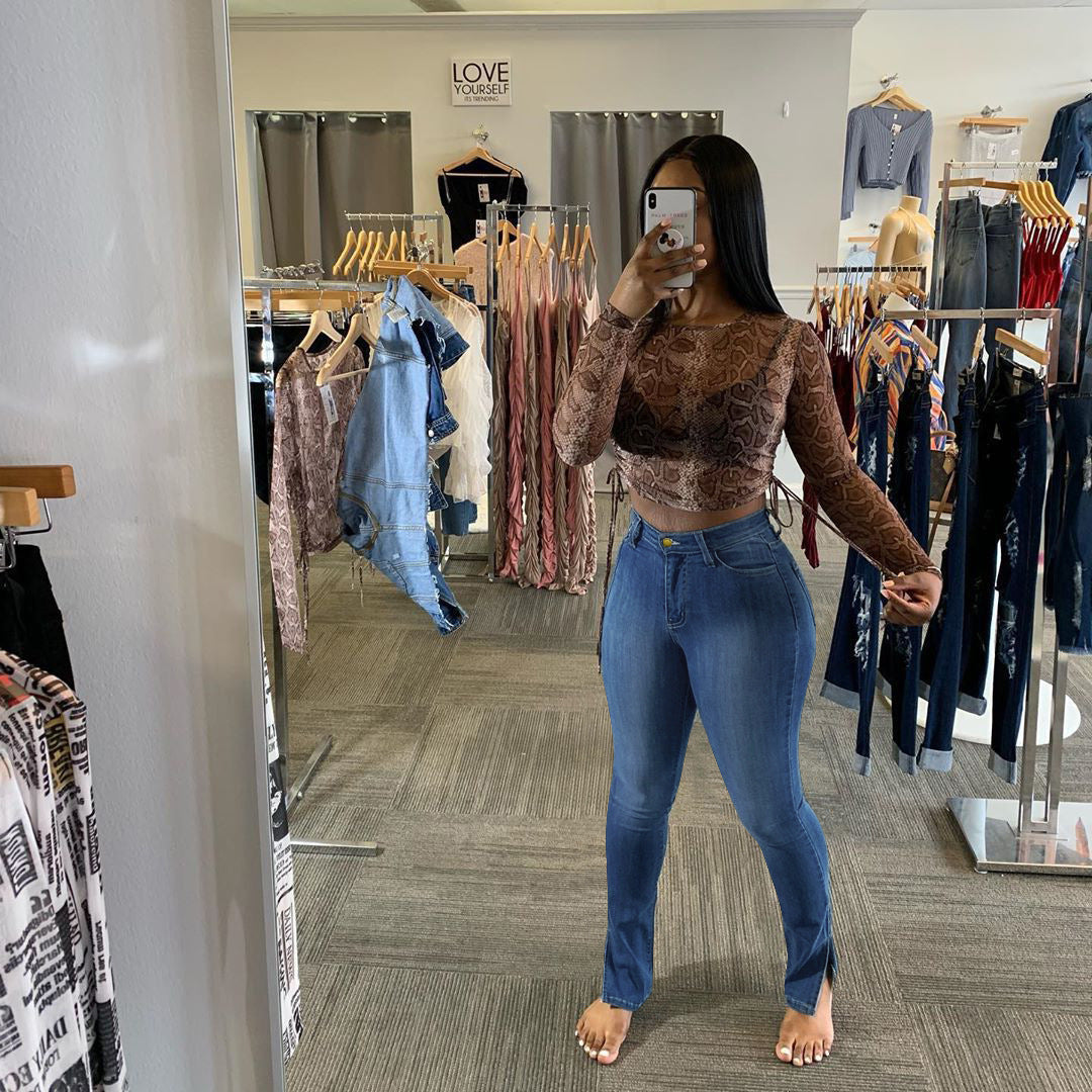 Jeans High-Rise Slim-Fit Split-Leg Pants FLIPSTYLEZLLC
