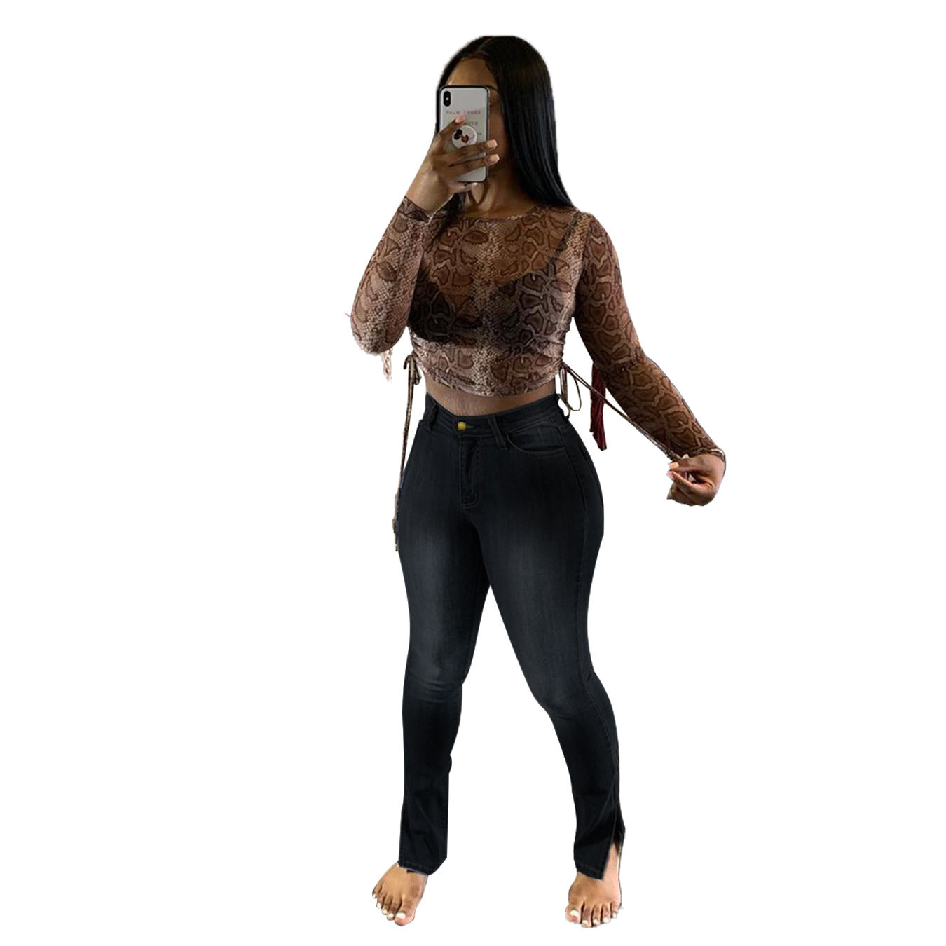 Jeans High-Rise Slim-Fit Split-Leg Pants FLIPSTYLEZLLC
