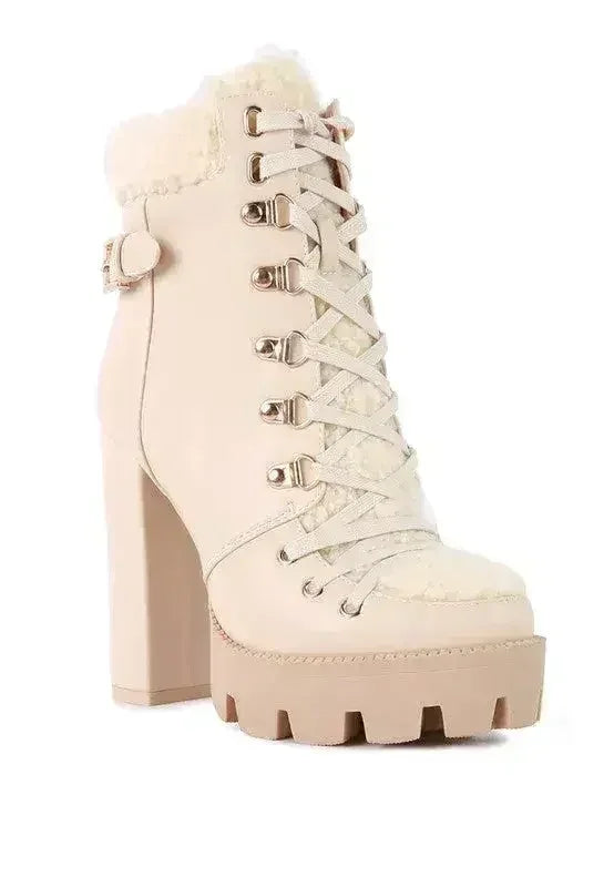 Faux Leather Fur Collar Ankle Boots - Chunky Heel | Femstylo Femstylo