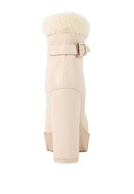 Faux Leather Fur Collar Ankle Boots - Chunky Heel | Femstylo Femstylo