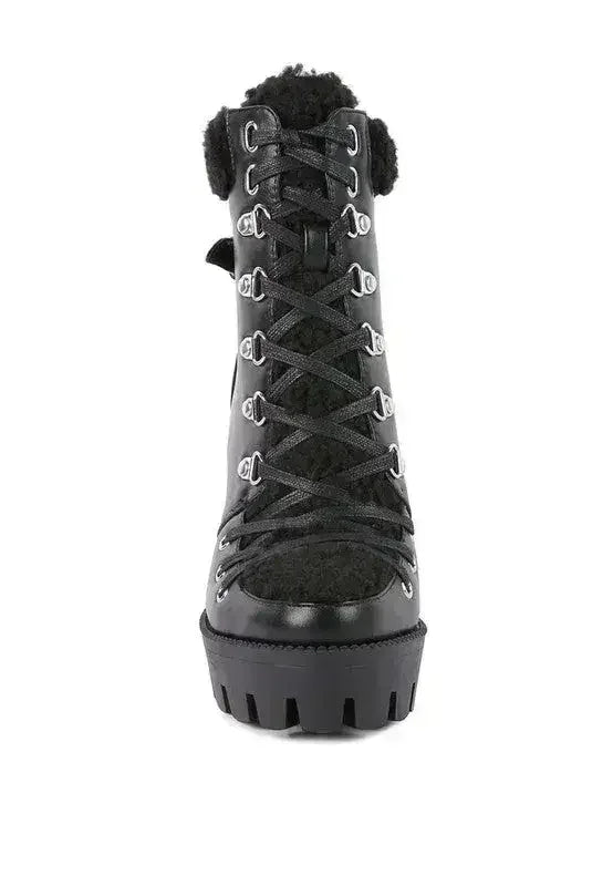 Faux Leather Fur Collar Ankle Boots - Chunky Heel | Femstylo Femstylo