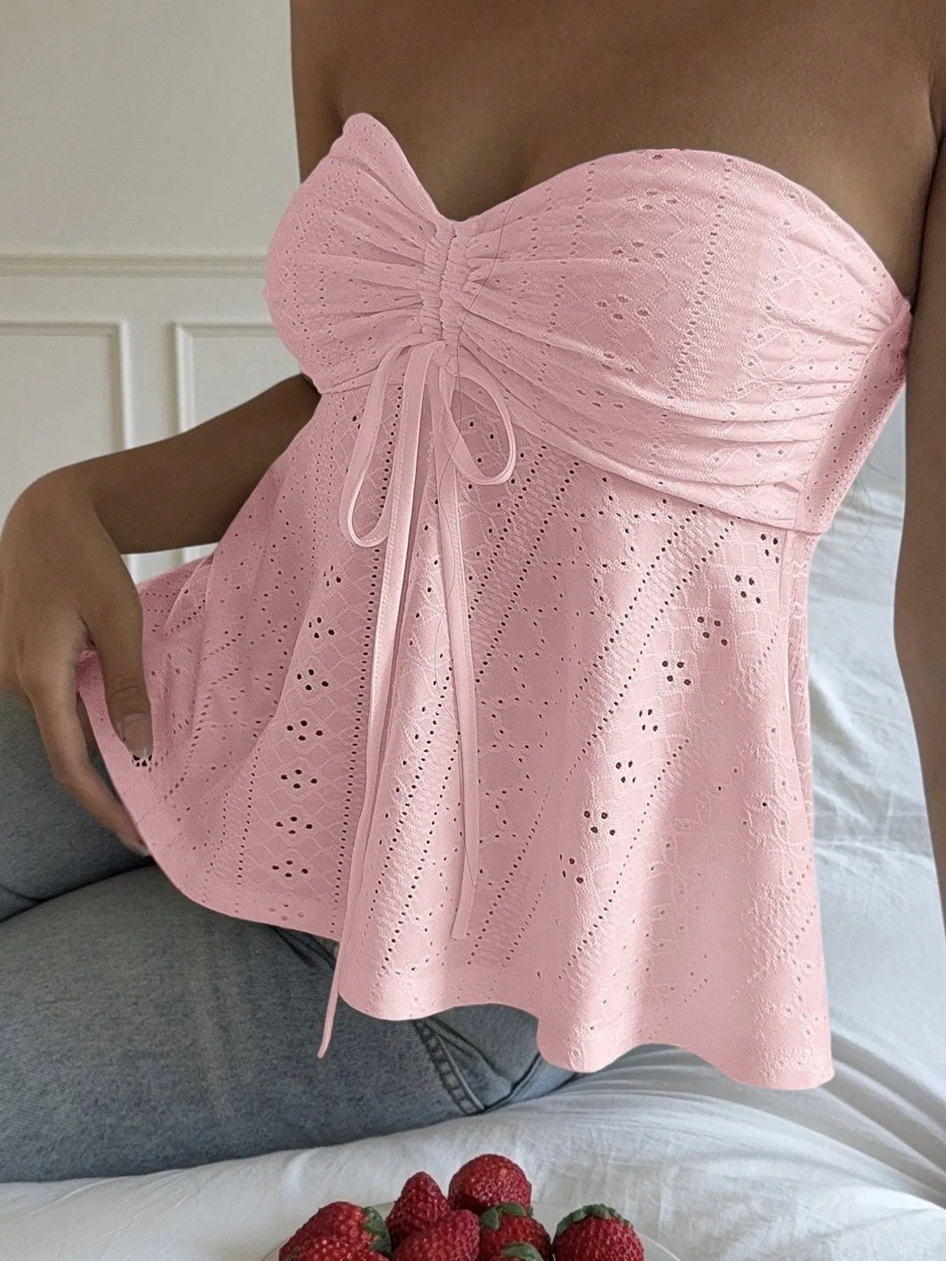 Eyelet Ruched Tube Top Creative Chaos Boutique