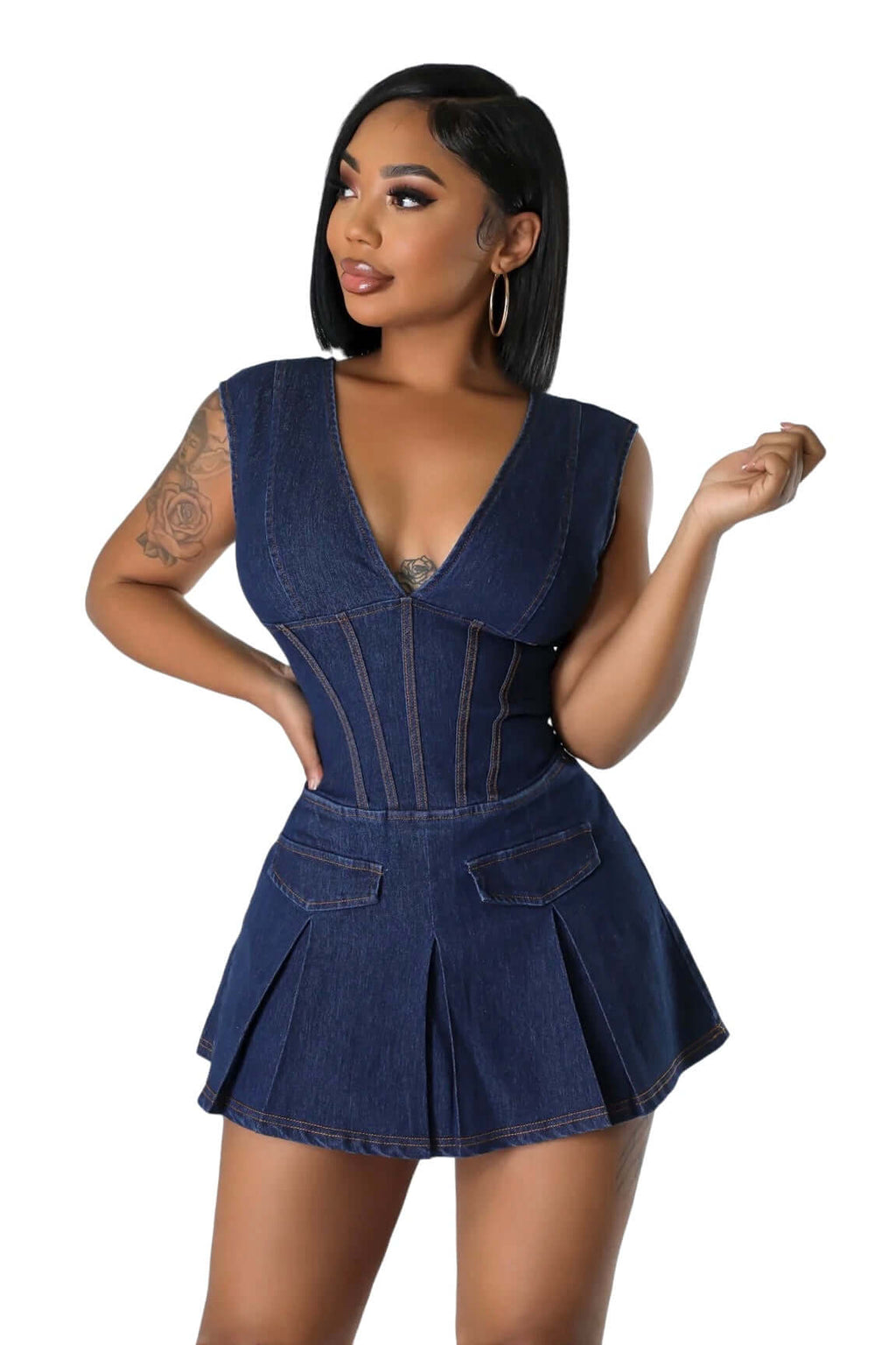 Dark Denim V-Neck Romper The House of Stylez