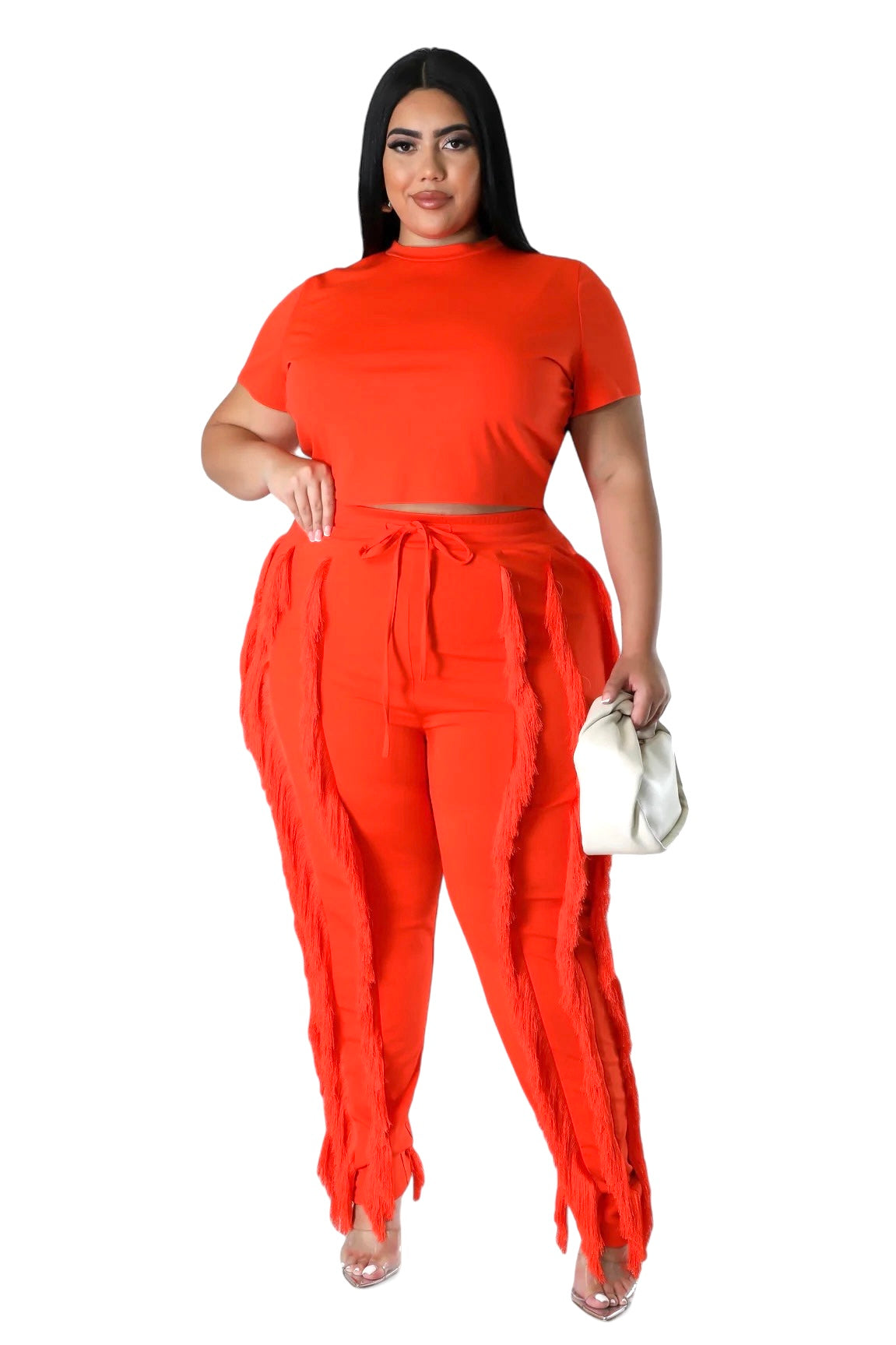 Curvy Short Sleeve Top Matching Tassel Pants The House of Stylez