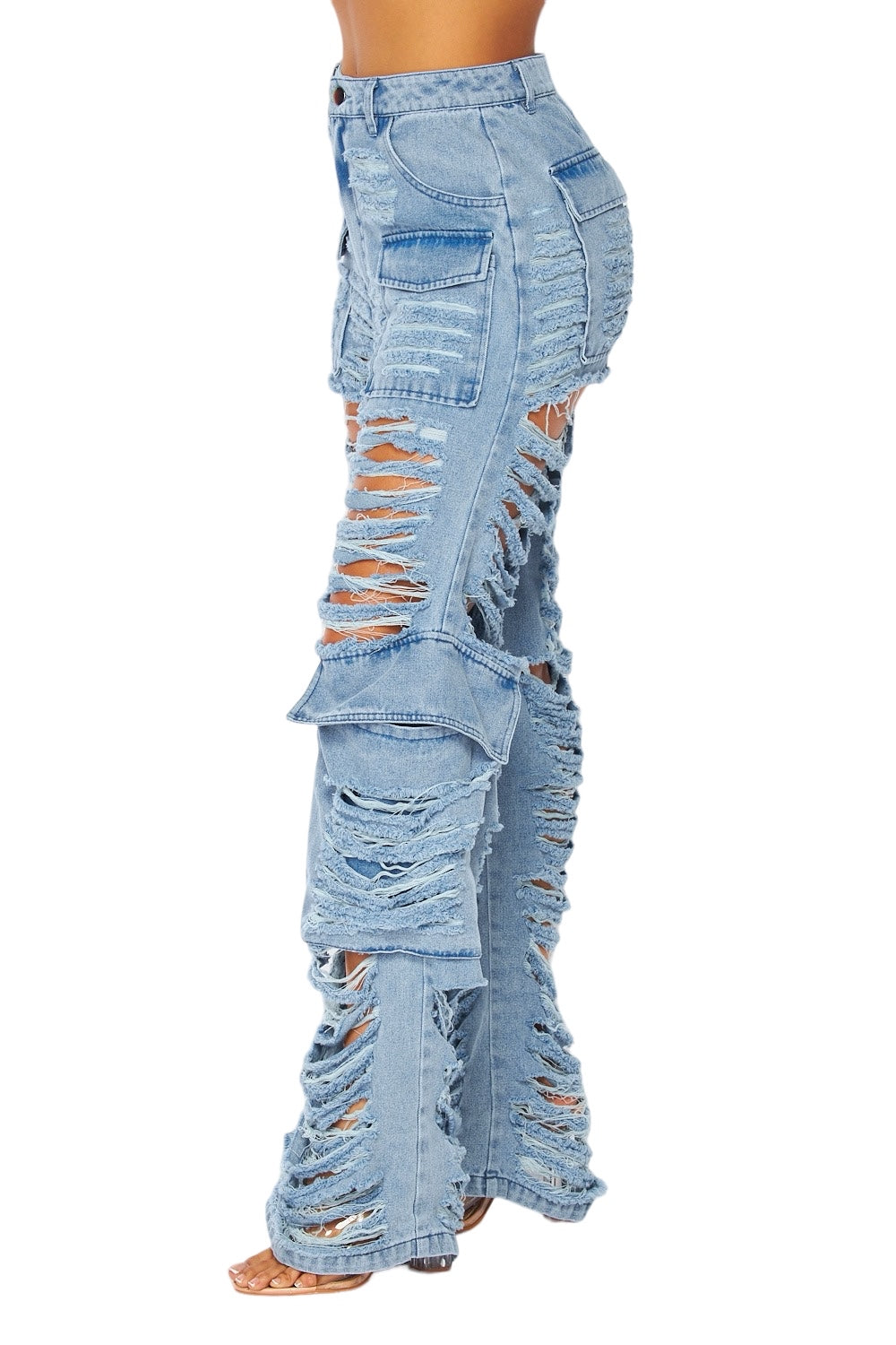 Total Distressed Denim Wide Leg Cargo Pants The House of Stylez