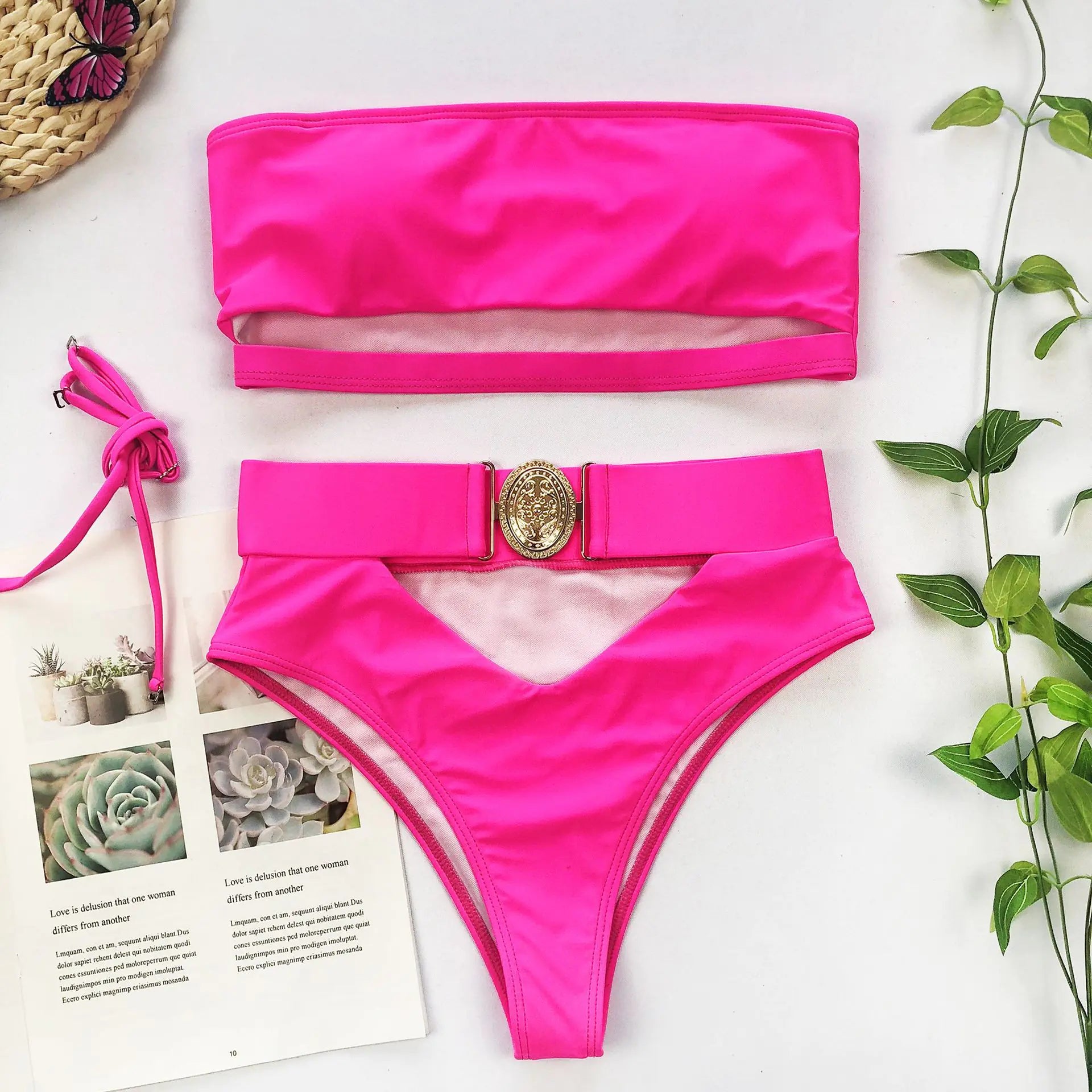 Chic Metal Buckle Strapless Bikini Swimsuit for Women Trendy Attic Store01
