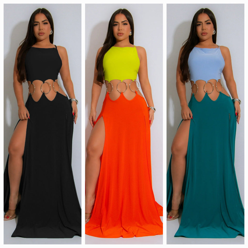 Ringed Open Back Slit Up Maxi Dress/Coverup Dress S&E Retail Expo