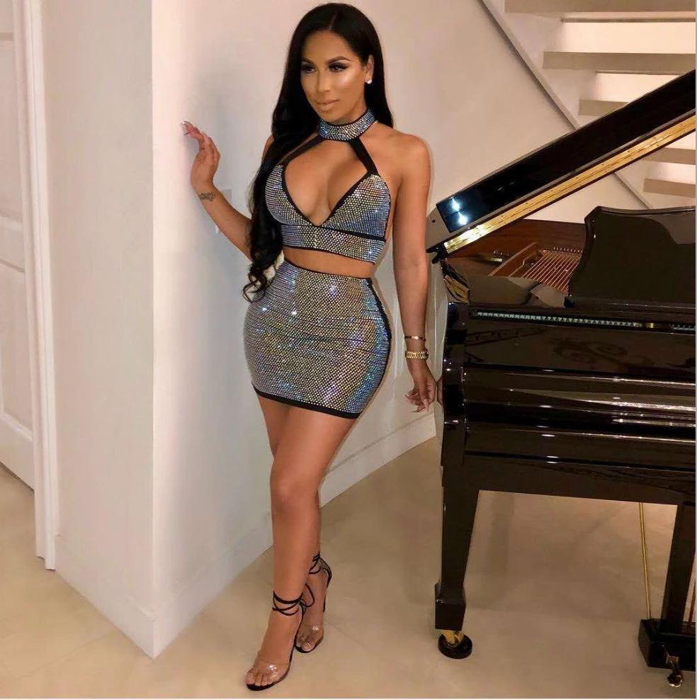 Women Diamonds Two Piece Set Dress MANDOTOS