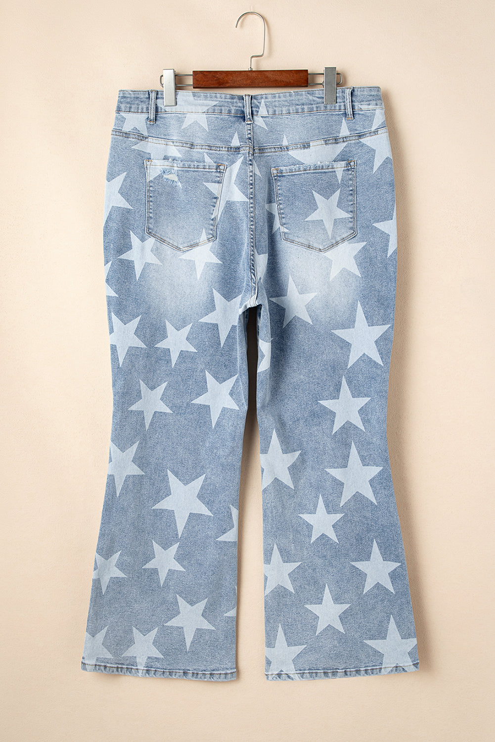 Sky Blue Star Printed Multi Buttons Slit Knee Destroyed Plus Size Jeans Wild and Free Boutique