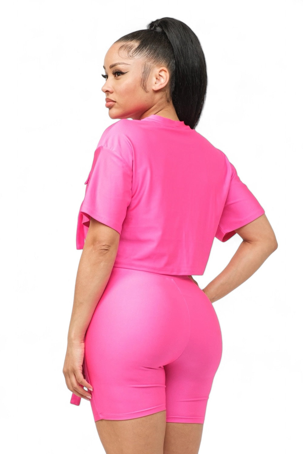 Front Pockets Detail Crop Top and Biker Shorts Set The House of Stylez