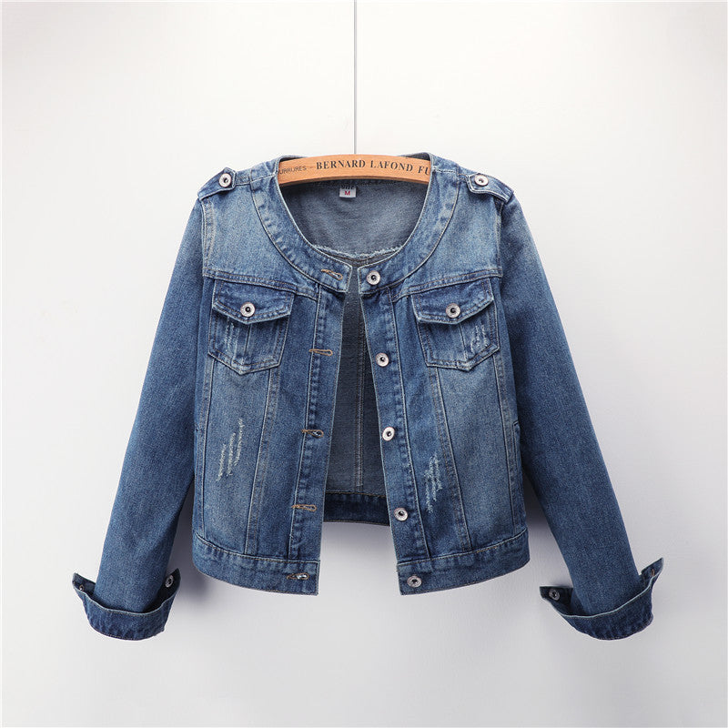 The Round Neck Casual Short Jacket Plus Size Denim Jacket Female Students FLIPSTYLEZLLC