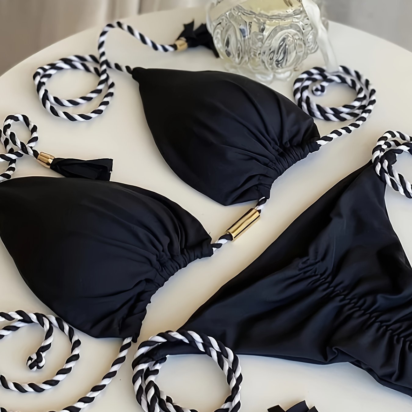 New Festival Flame Halter Bikini Set for Women – Triangle V-Neck Backless Two-Piece Swimsuit with Tie Side Bottoms & Adjustable Lace-Up Fit – Sleek Polyamide Swimwear for Koningsdag/King’s Day & Summer Beach Celebrations Stevvex