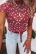 Sheer Heart Print Fitted Top Shopimist