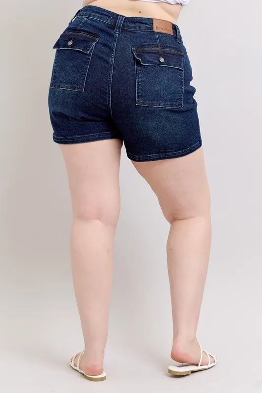 Judy Blue Full Size High Waist Back Flap Pocket Denim Shorts Plus Size Coco’s Tee Boutique