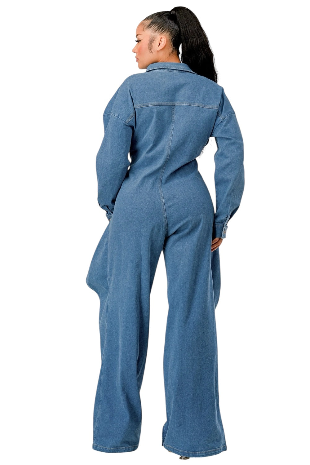 Denim Draped Wide-Leg Jumpsuit The House of Stylez