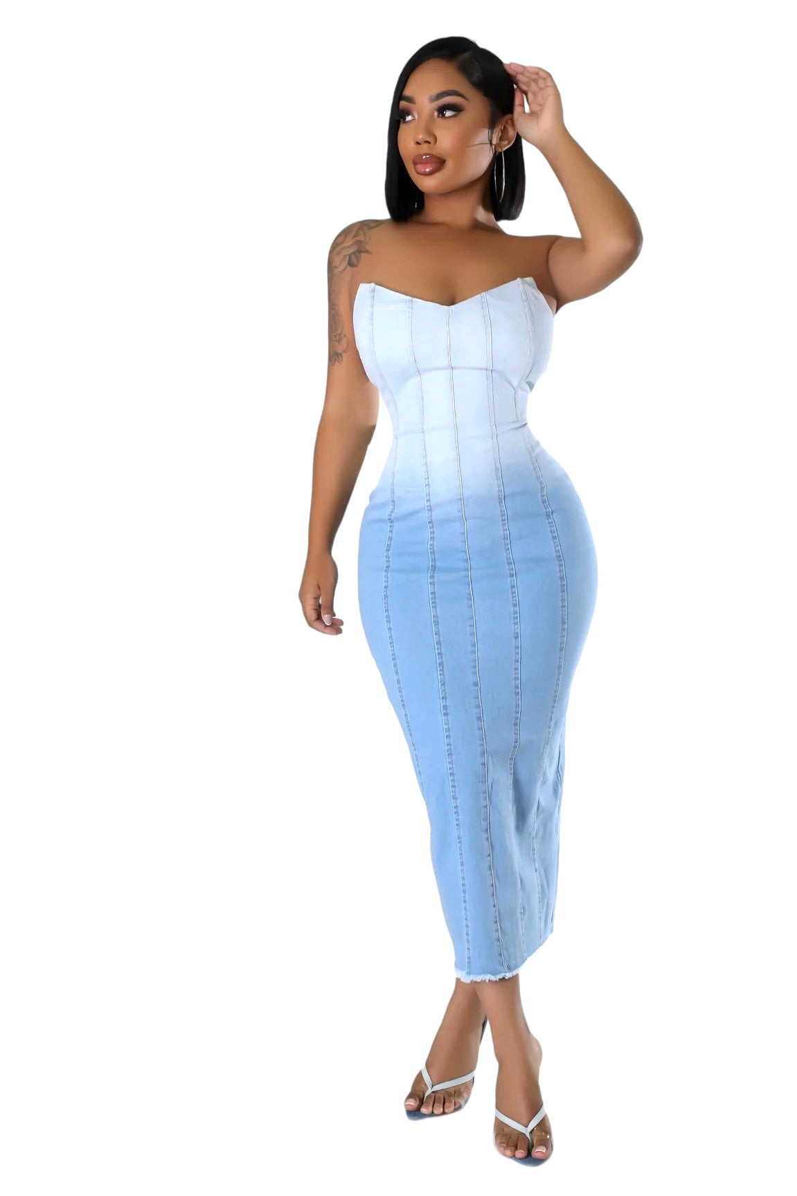 Strapless Denim Jean Midi Dress The House of Stylez