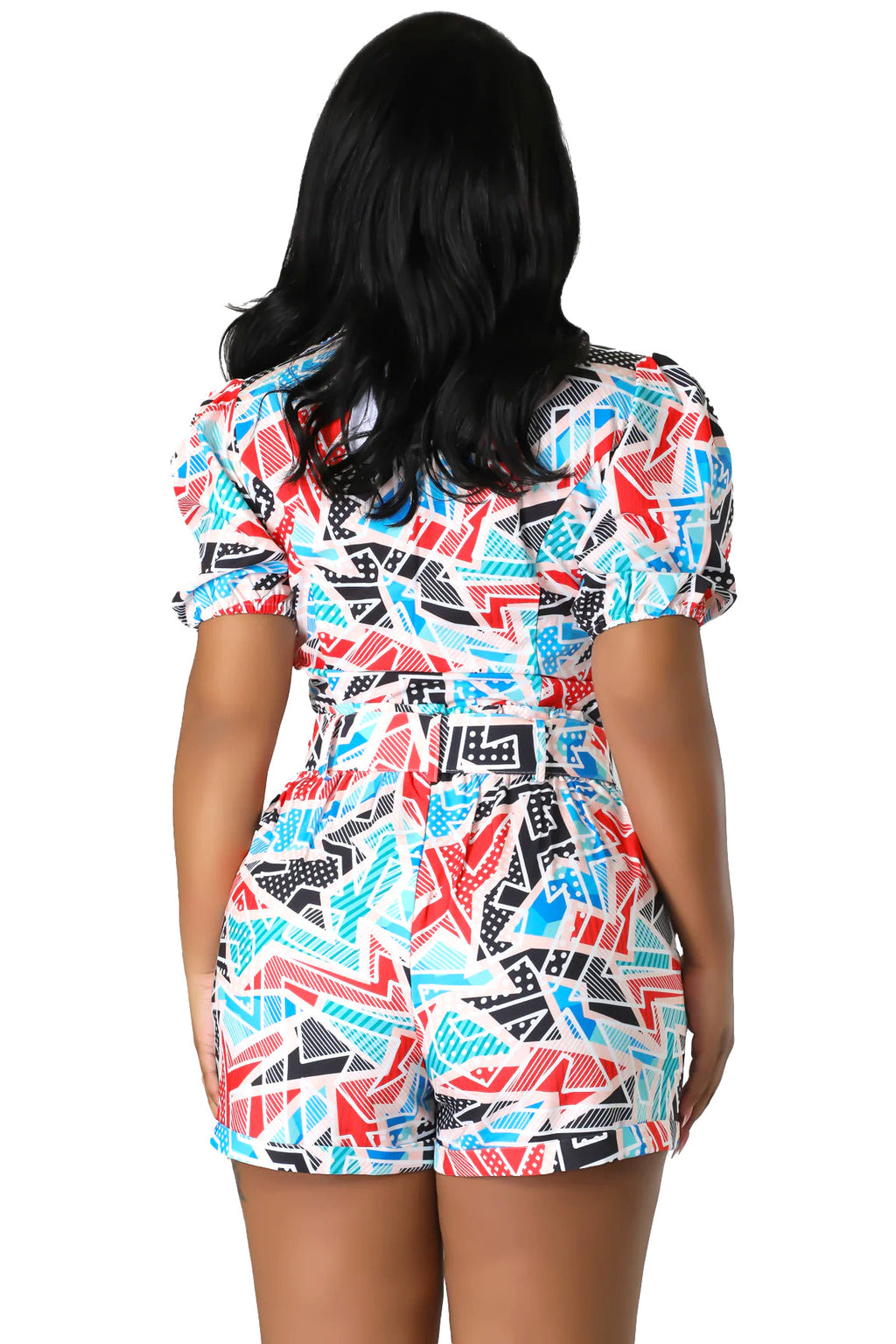 2 Piece Multi Color Short Set w/ Belt The House of Stylez