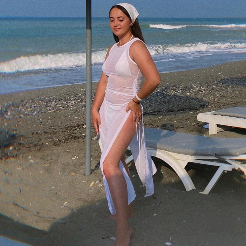 3 Pieces Set High Neck Swimwear Female Swimsuit Cover-Ups For Women Skirts Bikini Halter Triangle Bathing Suit Maxi Dress Bikini Cover Up Stevvex