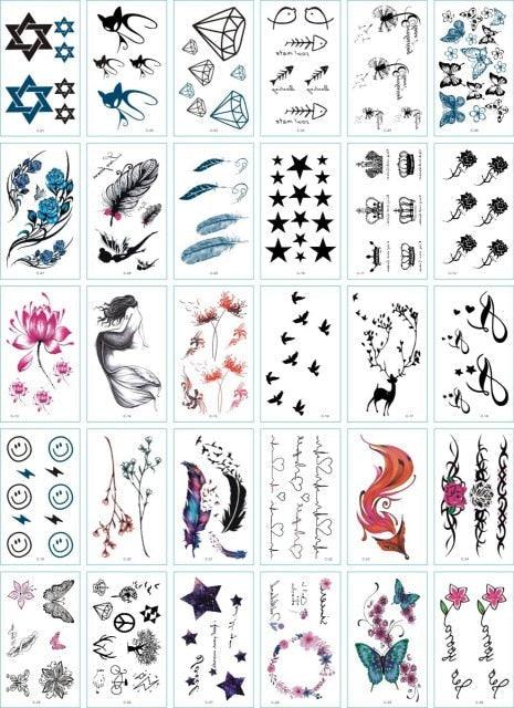 30 Pieces/set Small Luxury Temporary Tattoo Sticker Colorful Drawing Flower Cute Body Tatoo For Kids Adults Stevvex