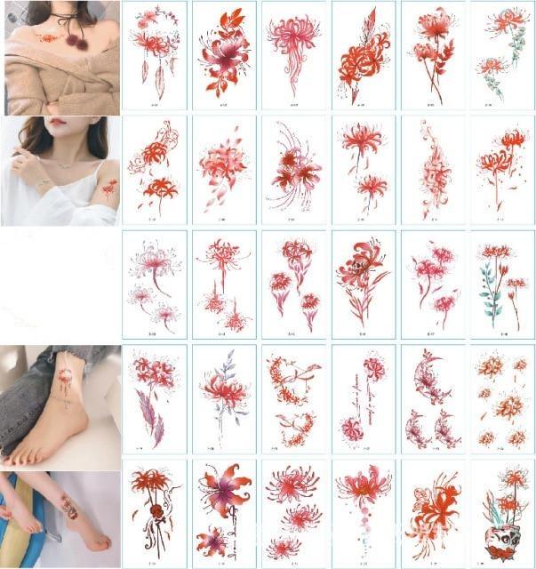 30 Pieces/set Small Luxury Temporary Tattoo Sticker Colorful Drawing Flower Cute Body Tatoo For Kids Adults Stevvex