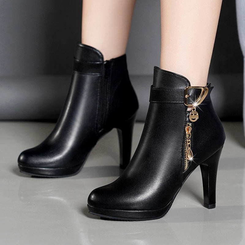 Women's Pointed-Toe Stiletto Boots | PU Leather High Heel Ankle Boots Sarah Express