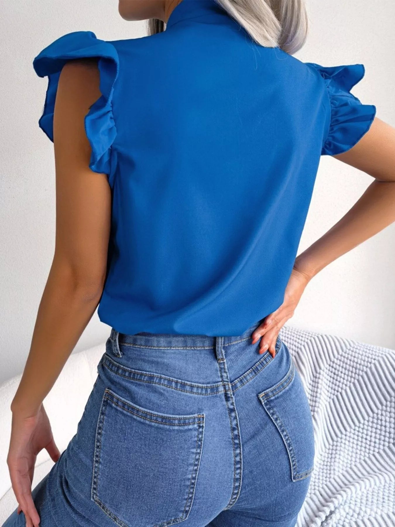 Bow Tie Ruffle Sleeve Blouse Berry Charmz