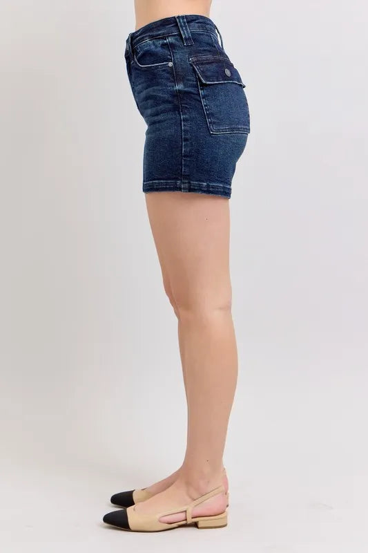 Judy Blue Full Size High Waist Back Flap Pocket Denim Shorts Plus Size Coco’s Tee Boutique