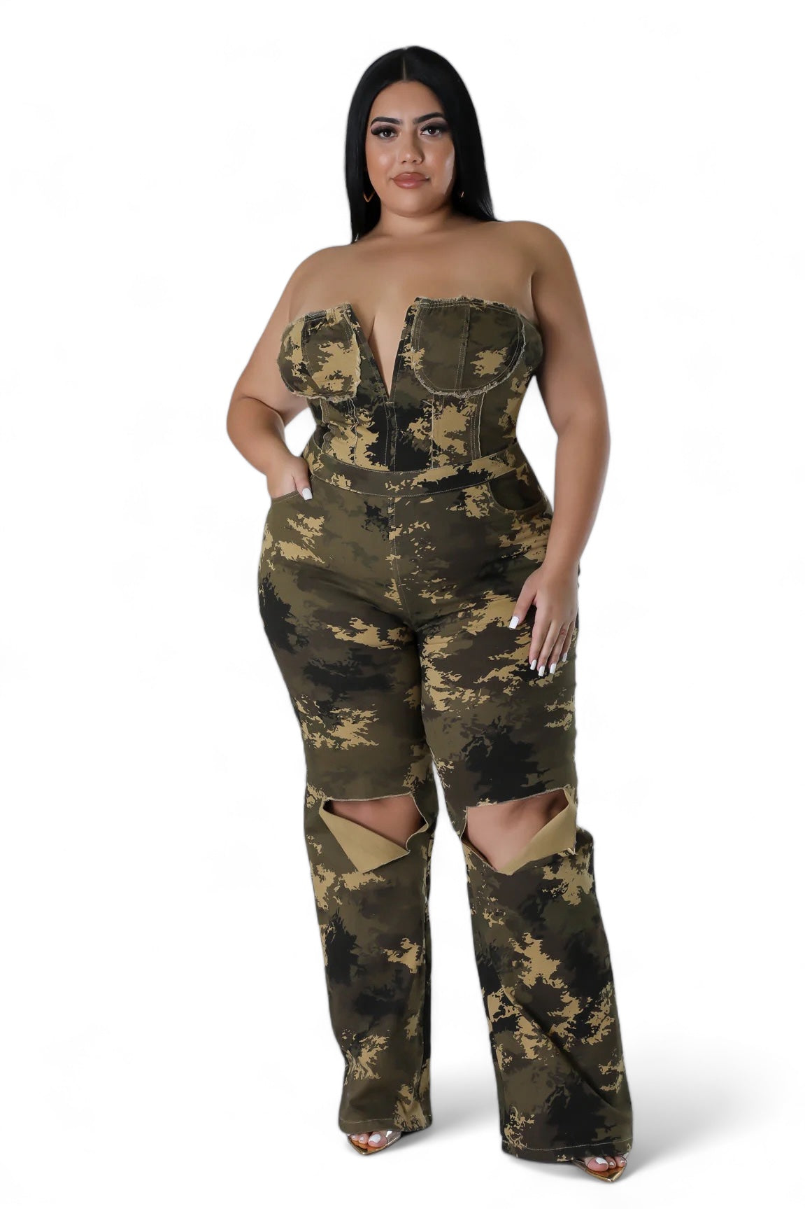 Curvy Camouflage Strapless Jumpsuit The House of Stylez