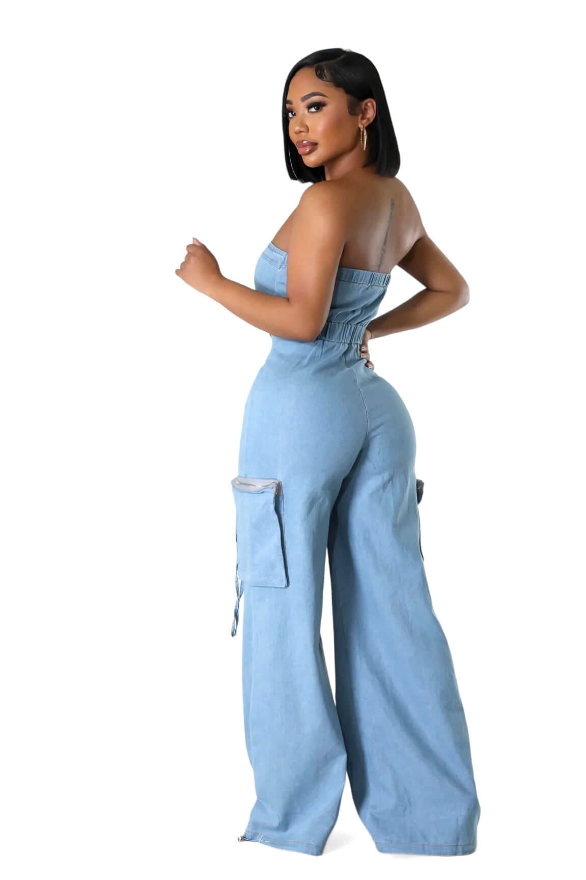 Denim Jean Sleeveless Cargo Jumpsuit The House of Stylez