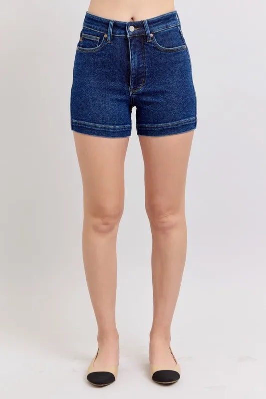 Judy Blue Full Size High Waist Tummy Control Denim Shorts Plus Size Berry Charmz